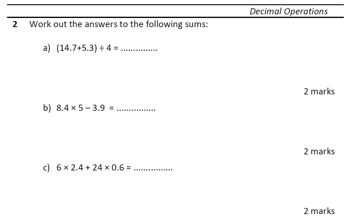 Question 2(a,b,c) - Eltham College 11 Plus Maths Entrance Exam - 2024