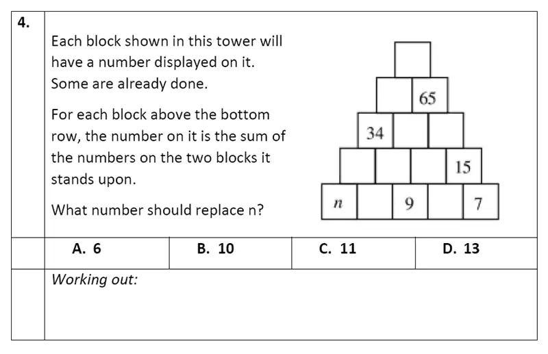 Question 04 - Eltham College - 11 Plus Maths Entrance Exam Paper - 2019