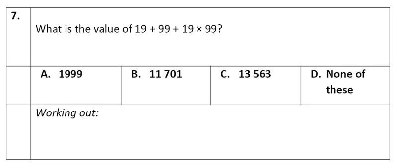 Question 07 - Eltham College - 11 Plus Maths Entrance Exam Paper - 2019