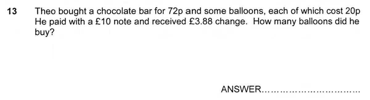 Question 13 - Forest School - 11+ Maths Entrance Examination - 2012