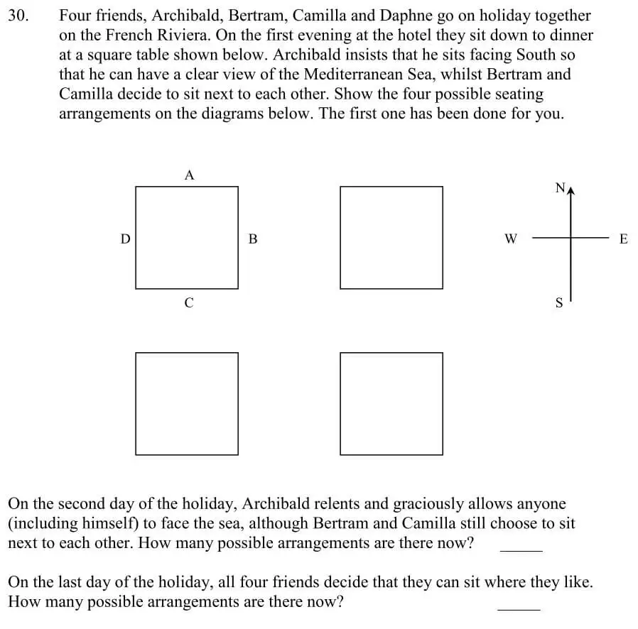 Question 30(30(a),30(b),30(c)) - The Haberdashers' Aske's Boys’ School HABS - 11+ Maths Entrance Examination - 2009