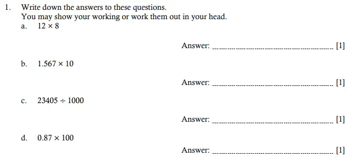 Question 1(a,b,c,d) - Hampton Court House 11 Plus Entrance Exam Maths - 2024