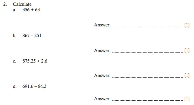 Question 2(a,b,c,d) - Hampton Court House 11 Plus Entrance Exam Maths - 2024