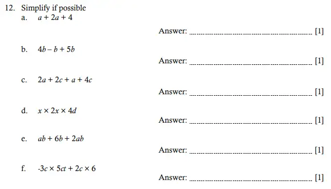 Question 12(a,b,c,d,e,f) - Hampton Court House 11 Plus Entrance Exam Maths - 2024
