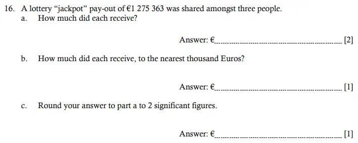 Question 16(a,b,c) - Hampton Court House 11 Plus Maths Sample Paper