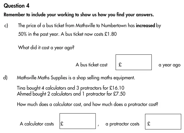 Question 4(c,d) - Highgate School – 11+ Assessment sample Mathematics test A - 2024