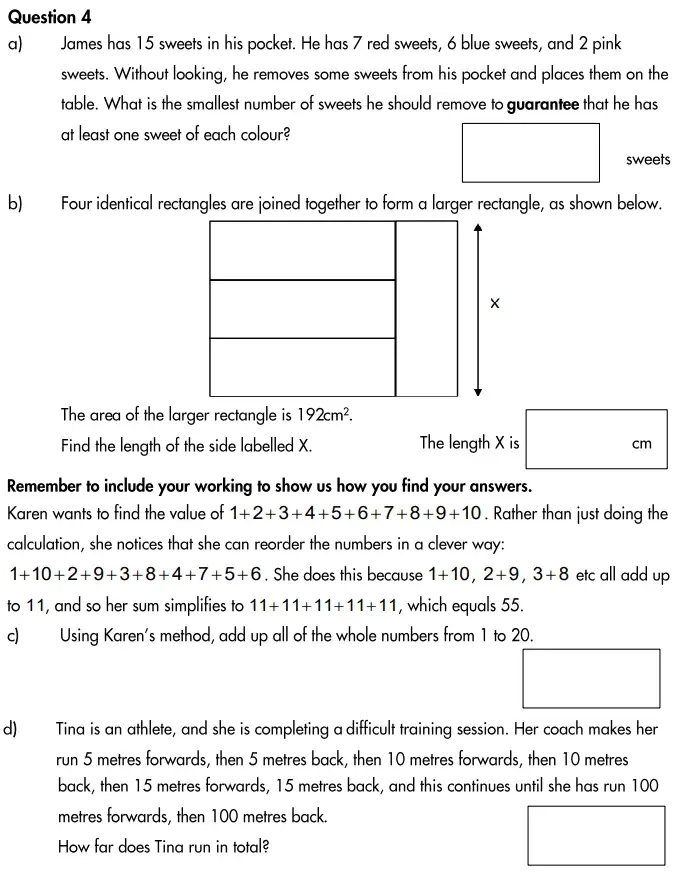 Question 4(a,b,c,d) - Highgate School – 11 Plus Assessment Sample Mathematics Test B - 2025
