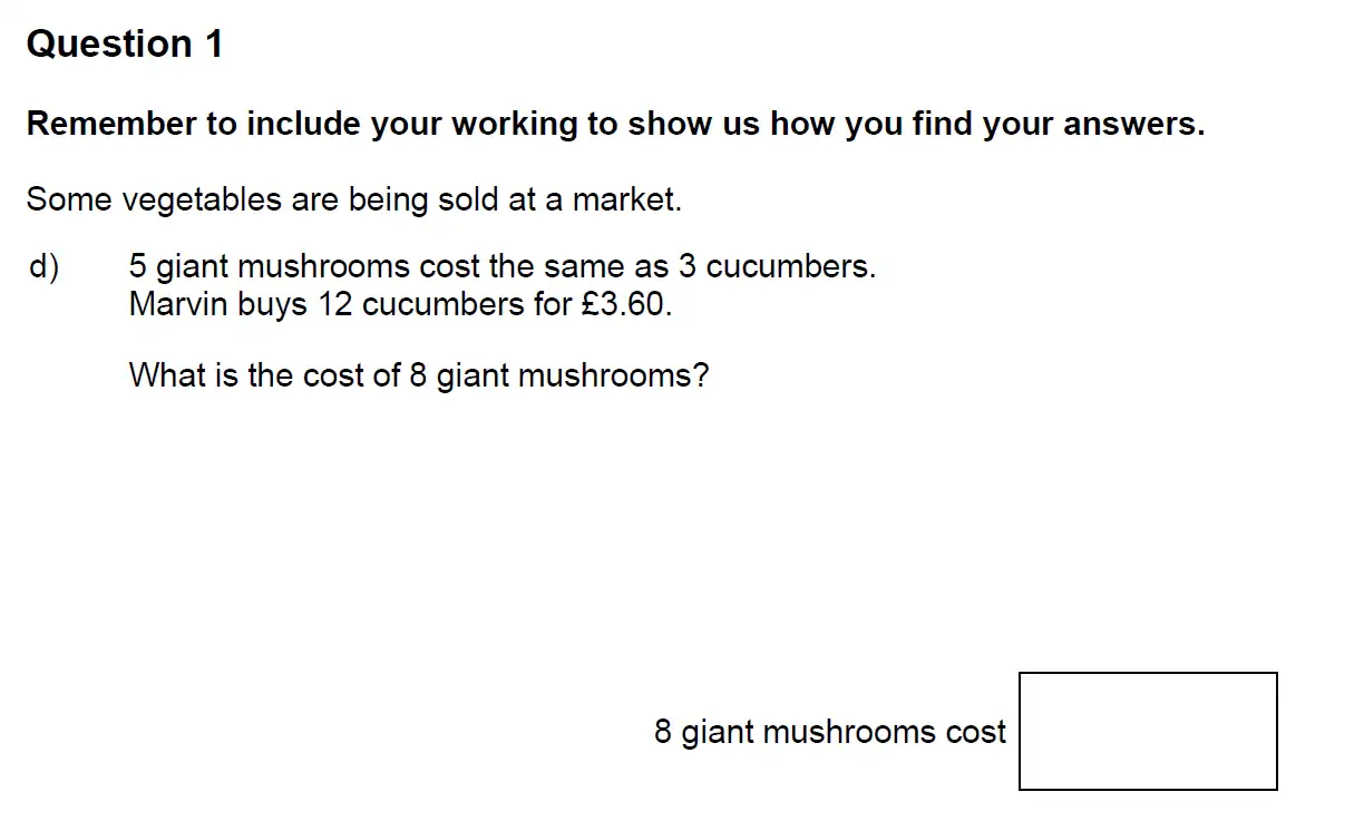 Question 1(d) - Highgate School – 11+ Assessment sample Mathematics test C - 2024