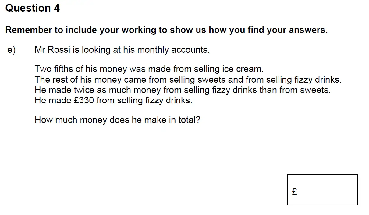 Question 4(e) - Highgate School – 11 Plus Assessment Sample Mathematics Test C - 2025