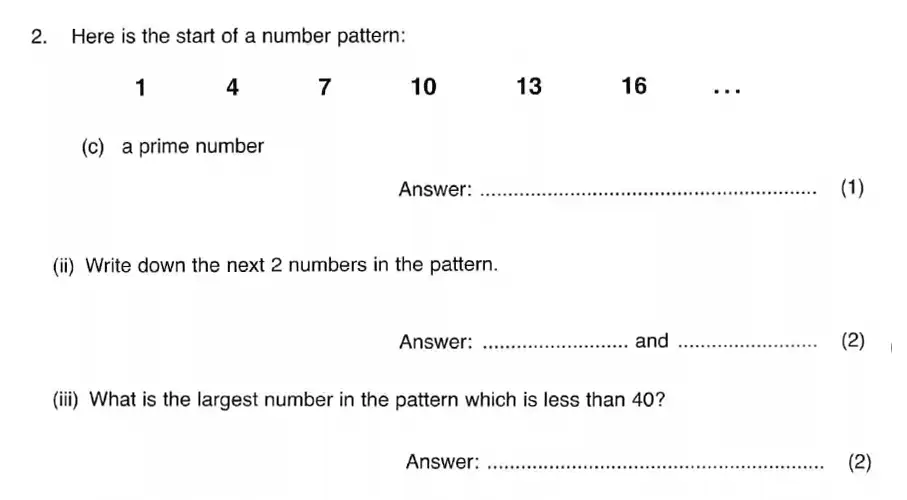 Question 2(2(i)(c),2(ii),2(iii)) - ISEB 11 Plus Maths 2008-09 Practice Paper