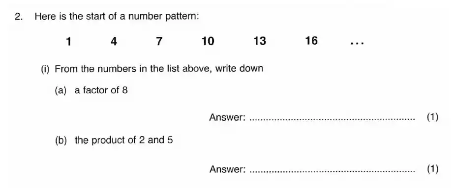 Question 2(i) - ISEB 11 Plus Maths 2008-09 Practice Paper