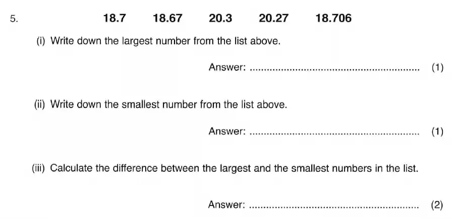 Question 5(i,5(ii),5(iii)) - ISEB - 11+ Maths Practice Paper - 2008-2009