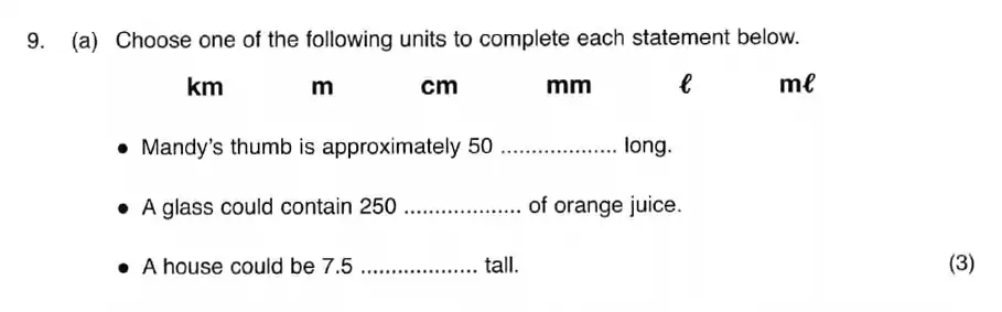 Question 9(a) - ISEB - 11+ Maths Practice Paper - 2008-2009