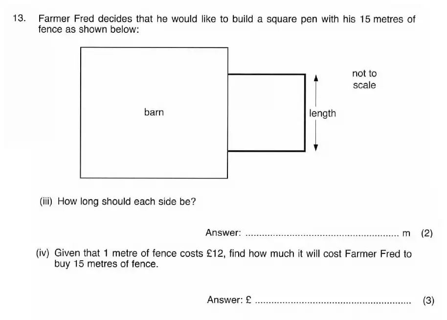 Question 13(13(iii),13(iv)) - ISEB 11 Plus Maths 2008 Practice Paper
