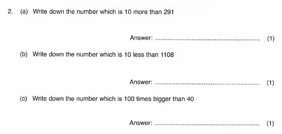 Question 2(a,b,c) - ISEB 11 Plus Maths 2008 Practice Paper