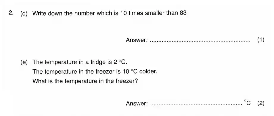 Question 2(d,e) - ISEB 11 Plus Maths 2008 Practice Paper
