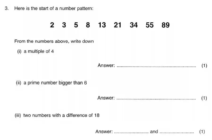 Question 3(a,b,c) - ISEB 11 Plus Maths 2008 Practice Paper