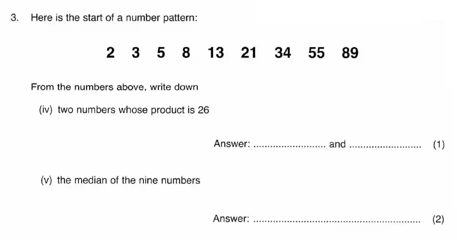 Question 3(d,e) - ISEB 11 Plus Maths 2008 Practice Paper