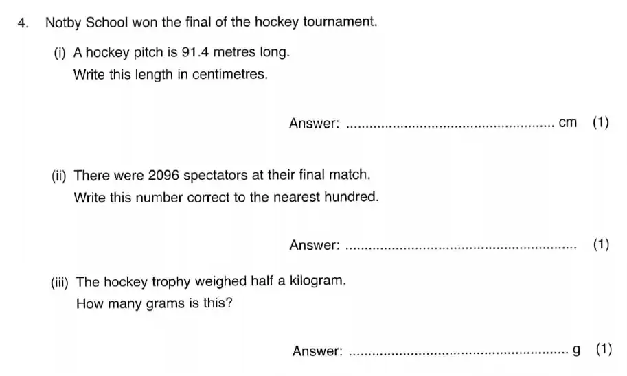 Question 4(a,b,c) - ISEB 11 Plus Maths 2008 Practice Paper