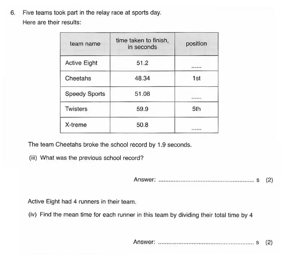 Question 6(c,d) - ISEB 11 Plus Maths 2008 Practice Paper