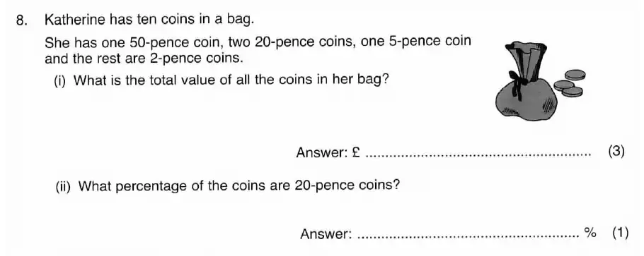 Question 8(a,b) - ISEB 11 Plus Maths 2008 Practice Paper