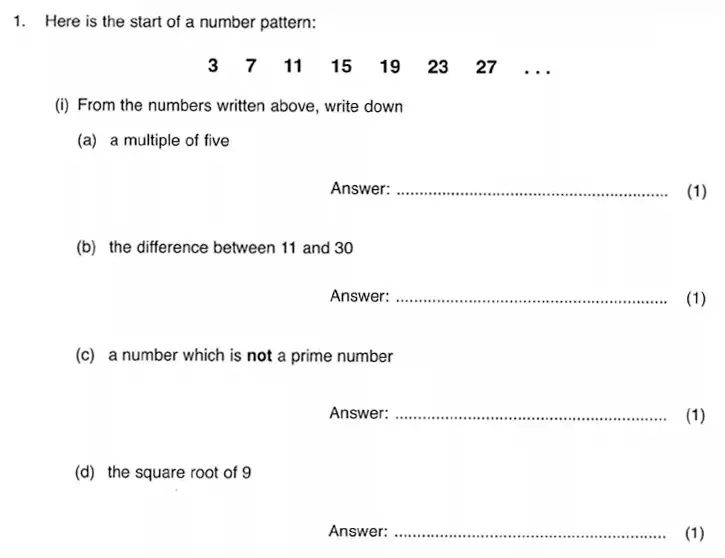 Question 01 - ISEB 11 Plus Maths 2009-10 Practice Paper