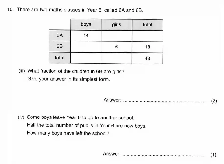 Question 10(iii, iv) - ISEB 11 Plus Maths 2009 Practice Paper