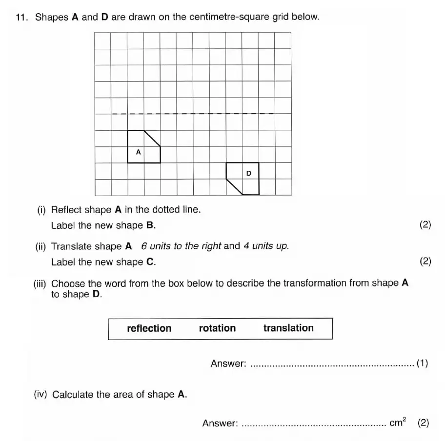 Question 11(i, ii, iii, iv) - ISEB 11 Plus Maths 2009 Practice Paper