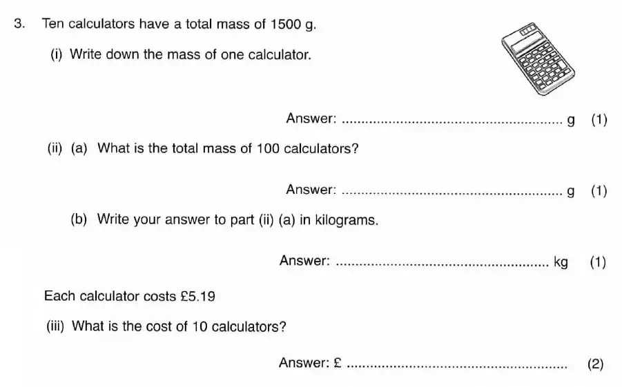 Question 3(i, ii, iii) - ISEB 11 Plus Maths 2009 Practice Paper