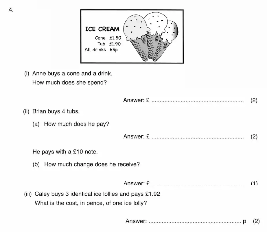 Question 4(i, ii, iii) - ISEB 11 Plus Maths 2009 Practice Paper