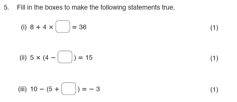 Question 5(i,5(ii),5(iii)) - ISEB 11 Plus Maths Specimen Paper 2016