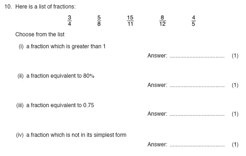 Question 10(10(i),10(ii),10(iii),10(iv)) - ISEB 11 Plus Maths Specimen Paper 2016