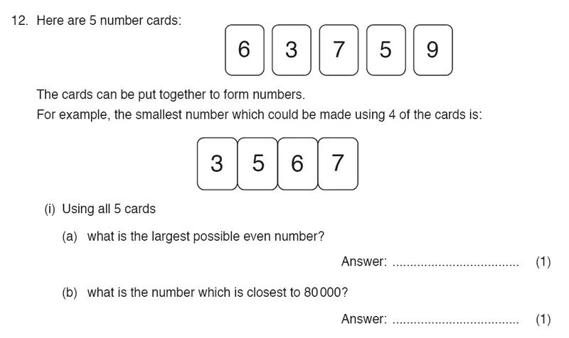 Question 12(12(i)(a),12(i)(b)) - ISEB 11 Plus Maths Specimen Paper 2016