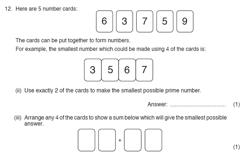 Question 12(12(ii),12(iii)) - ISEB 11 Plus Maths Specimen Paper 2016