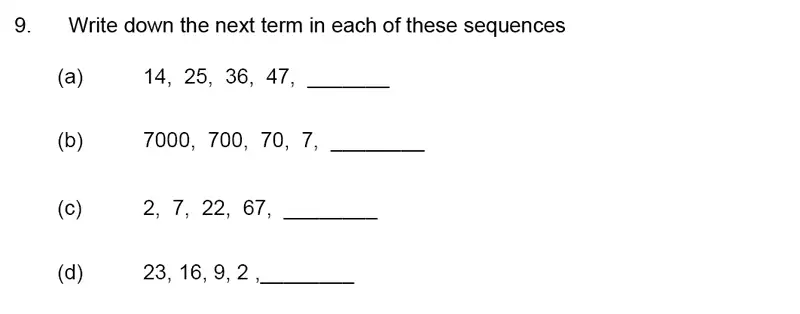 Question 9(a,b,c,d) - James Allen’s Girls’ School – 11+ Maths Sample Paper 1 – 2023