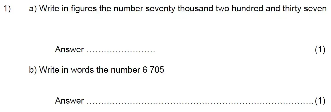 Question 1(a,b) - Kent College - 11 Plus Maths Entrance Examination - 2024