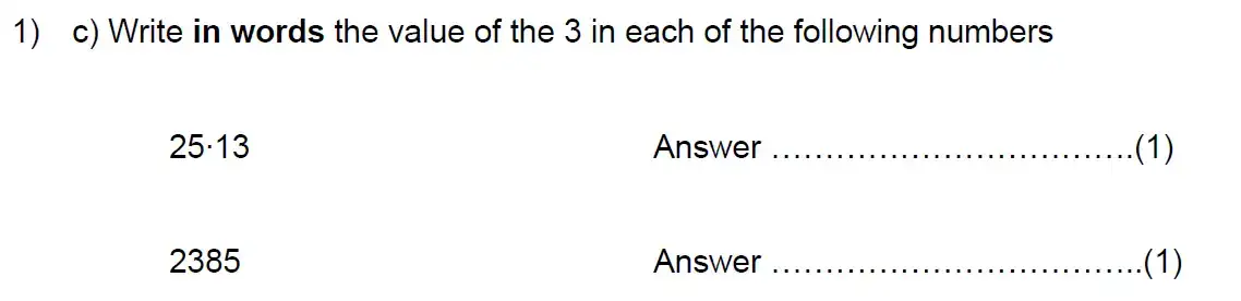 Question 1(c) - Kent College - 11 Plus Maths Entrance Examination - 2024