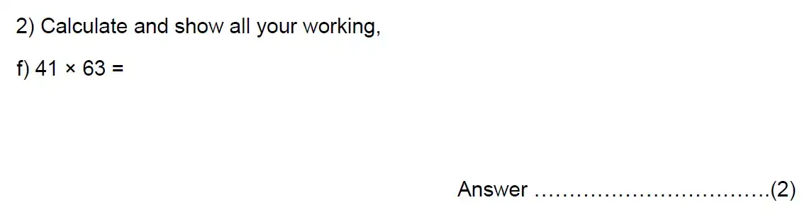 Question 2(f) - Kent College - 11 Plus Maths Entrance Examination - 2024