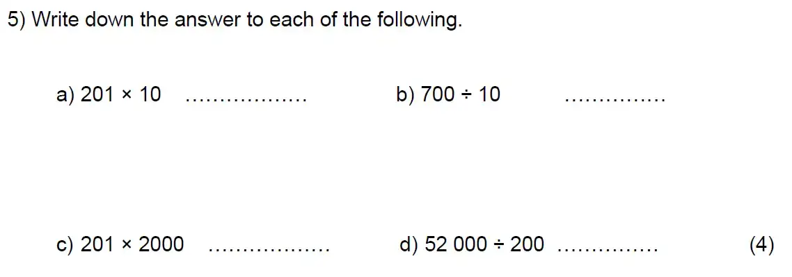 Question 5(a,b,c,d) - Kent College - 11 Plus Maths Entrance Examination - 2024