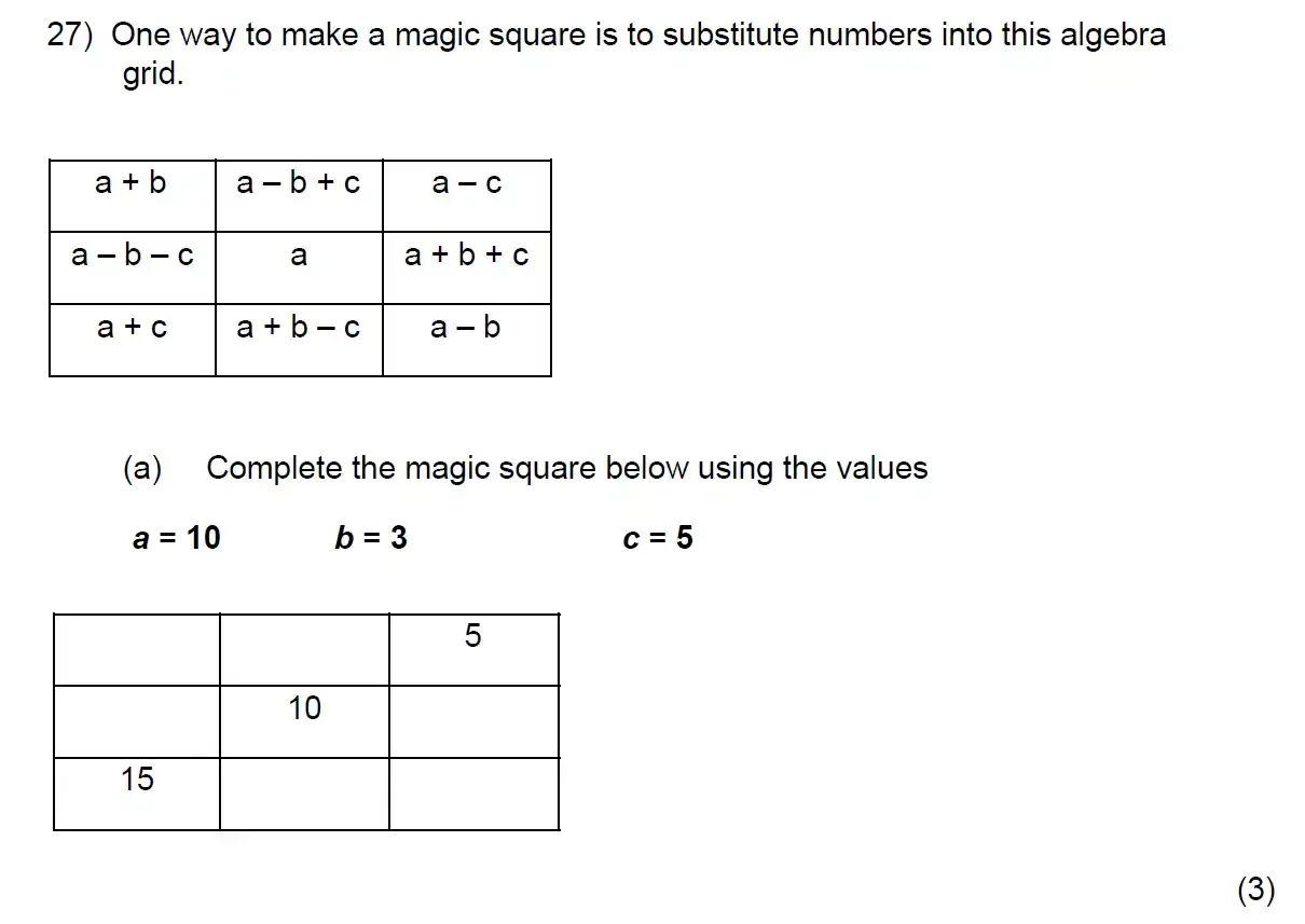 Question 27(a) - Kent College 11 Plus Maths Entrance Examination 2024