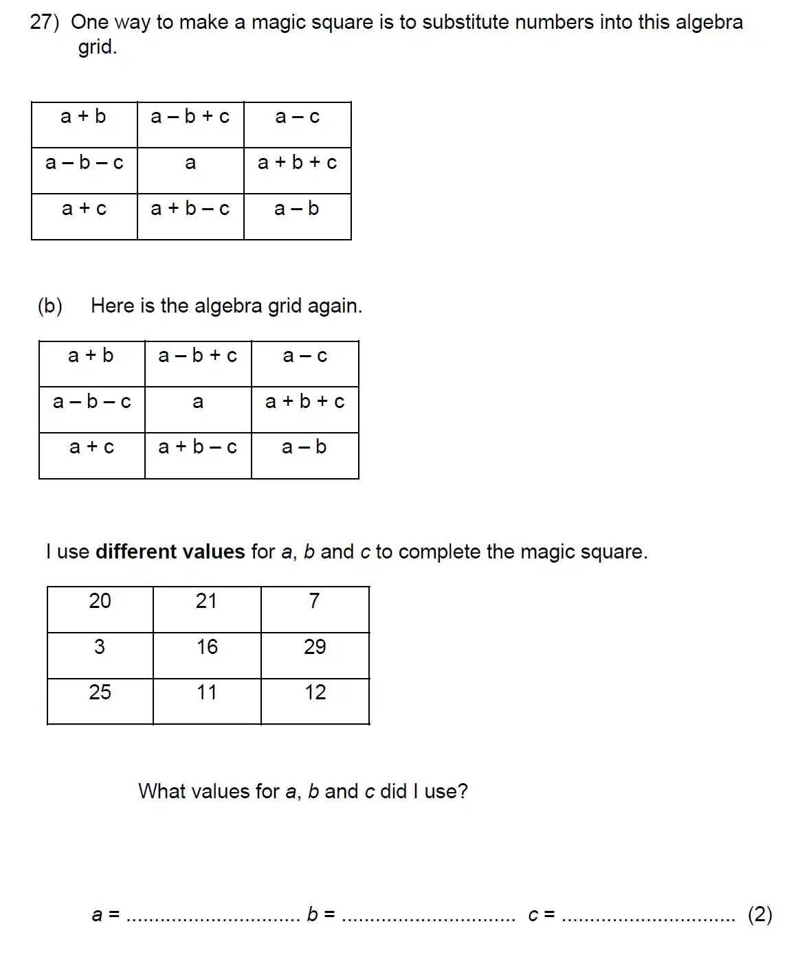Question 27(b) - Kent College 11 Plus Maths Entrance Examination 2024