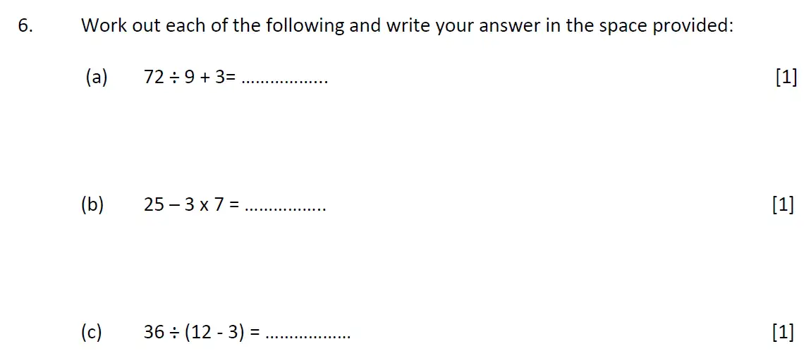 Question 6(a,b,c) - Kent College - 11 Plus Maths Entrance Examination - 2023