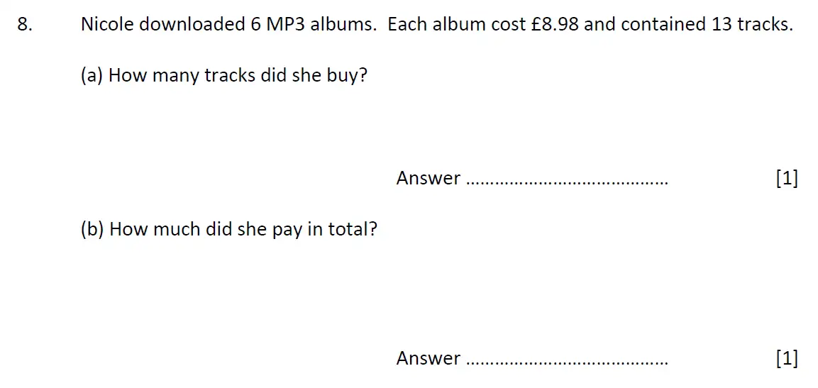 Question 8(a,b) - Kent College - 11 Plus Maths Entrance Examination - 2023