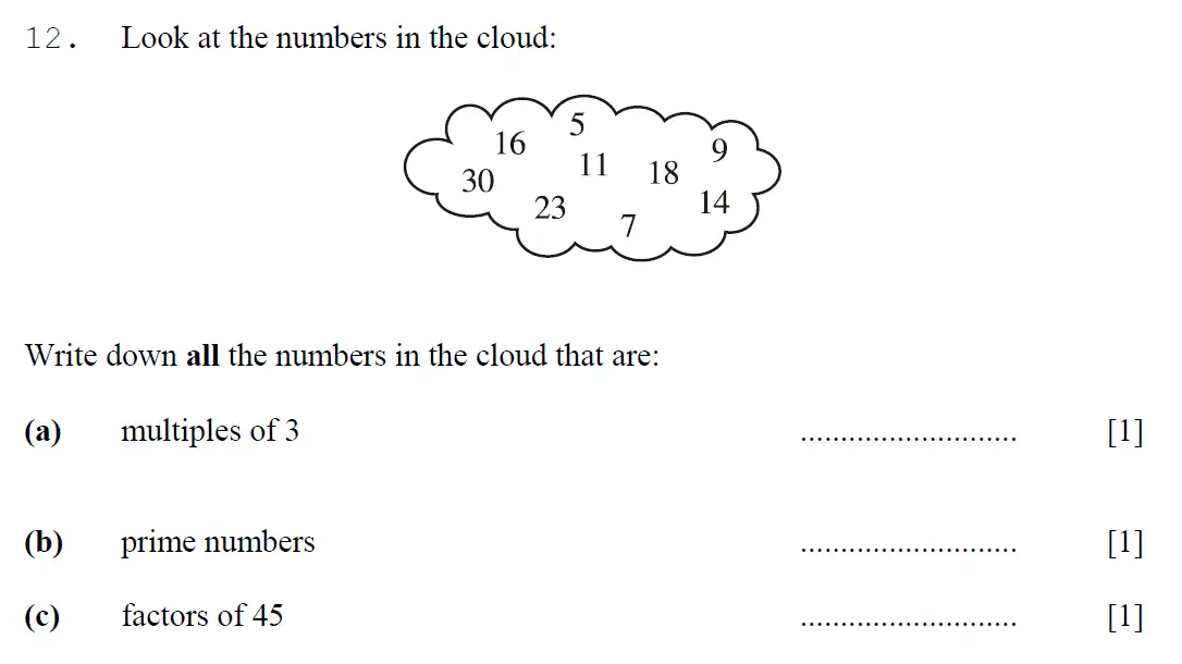 Question 12(a,b,c) - Kent College - 11 Plus Maths Entrance Examination - 2023