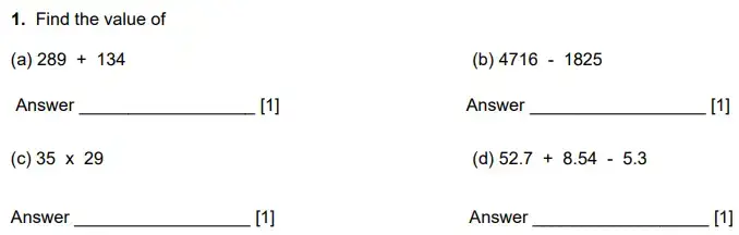 Question 1(a,b,c,d) - Kent College 11 Plus Maths Sample Paper - 2024