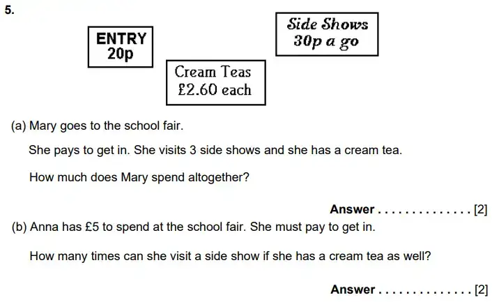 Question 5(a,b) - Kent College 11 Plus Maths Sample Paper - 2024