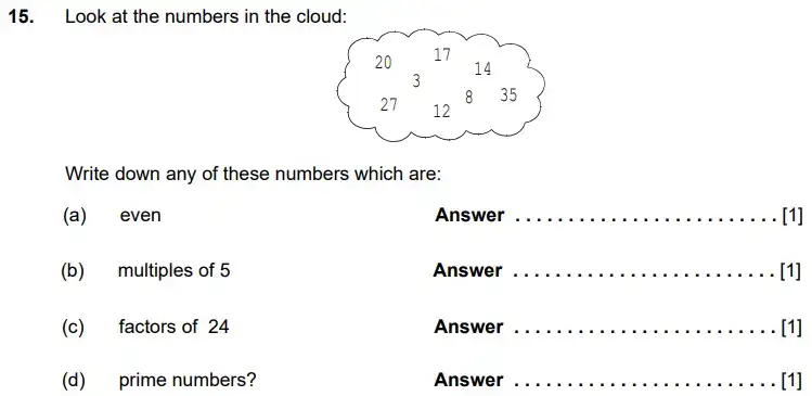 Question 15(a,b,c,d) - Kent College 11 Plus Maths Sample Paper - 2024