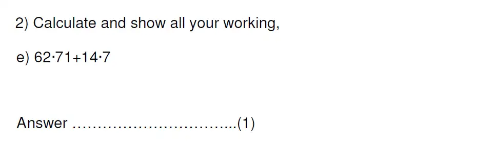 Question 2(e) - Kent College 11 Plus Maths Entrance Examination 2013