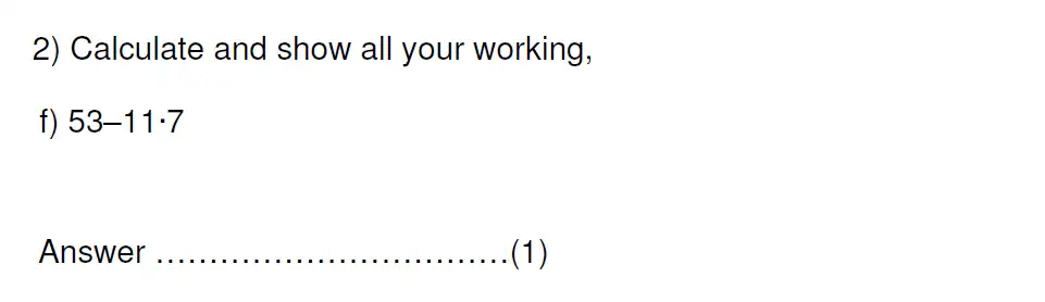 Question 2(f) - Kent College 11 Plus Maths Entrance Examination 2013