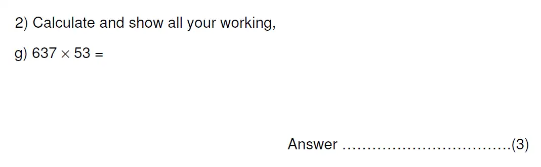 Question 2(g) - Kent College 11 Plus Maths Entrance Examination 2013